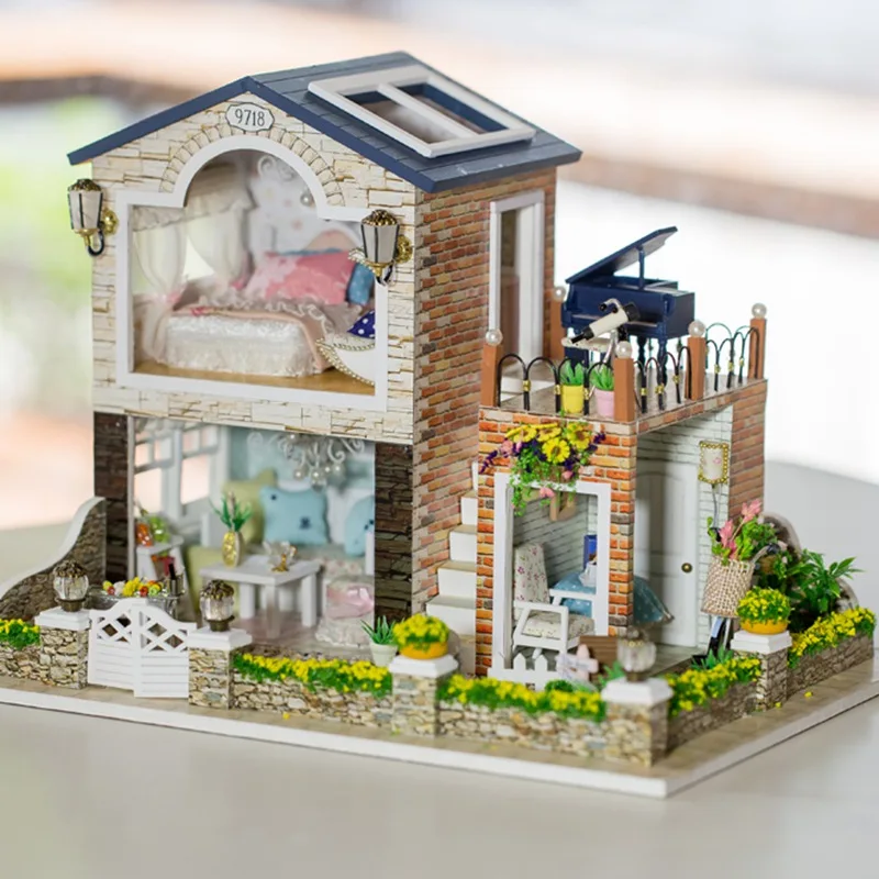 Hoomeda 1/24 DIY Miniatura Wooden Handmade Irish Country House With LED+Furniture Dollhouse Kits BesT Gift For Children Girls Hoomeda 1/24 DIY Miniatura Wooden Handmade Irish Country House With LED+Furniture Dollhouse Kits BesT Gift For Children Girls