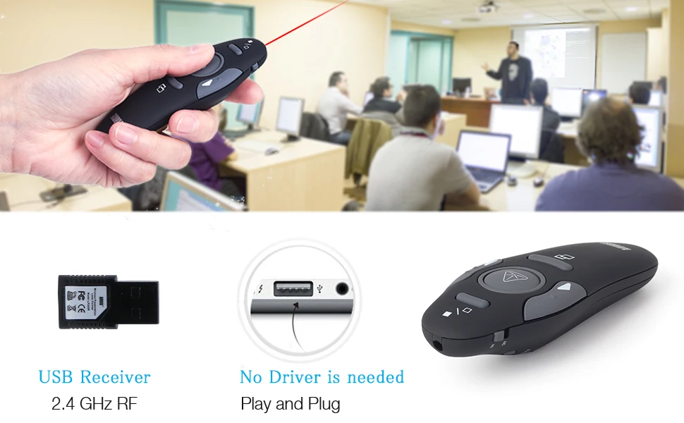 August LP205R Wireless Presenter with Red Laser Pointer