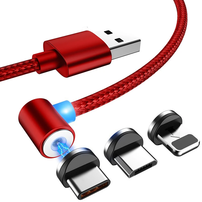 L نوع المغناطيسي كبل شحن المصغّر usb نوع C 8 دبوس كابل إلى سلك USB للهاتف المحمول 90 درجة المغناطيس شاحن آيفون X 8 7