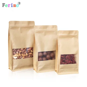 

50pcs Three dimensional open window leather bag 12*22cm eight side sealing self-contained self-supporting bag food packing bag