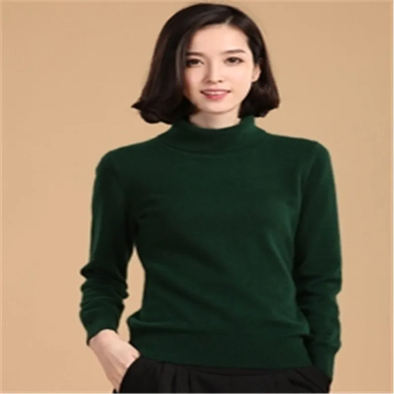 Кашемировый женский свитер с высоким воротником для женщин размера плюс, Зимний вязаный кашемировый свитер для женщин, теплые женские свитера - Цвет: Зеленый