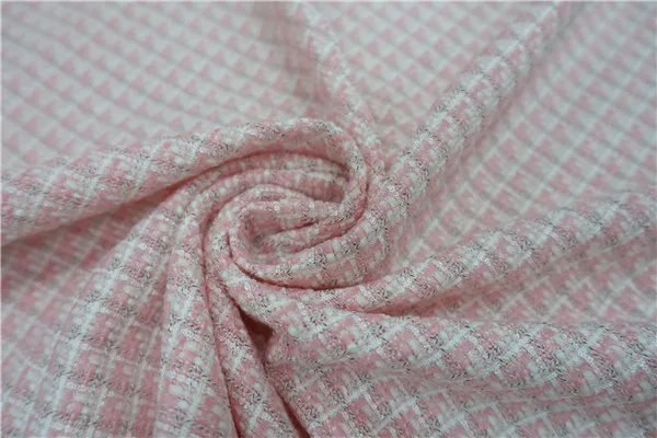 

Free ship fabric pink and white check weaved with ribbon price for 1 meter 59"