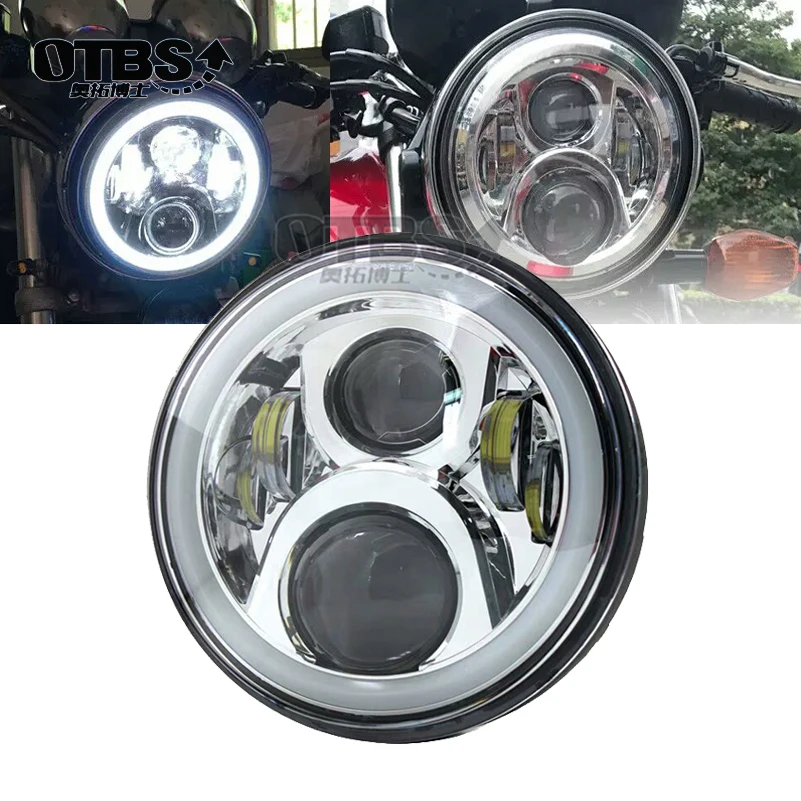 

OTBS 7 inch LED Projector headlight with High Low Beam Angel Eye DRL Amber Turn Signal for Harley Motorcycle