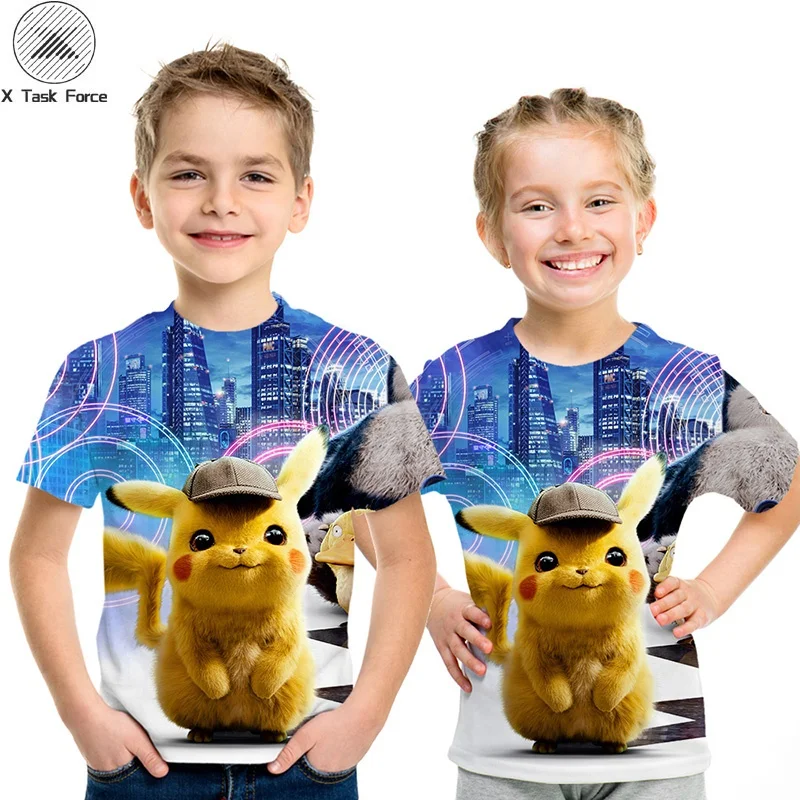 Детская футболка с 3D принтом «Покемон детектива Пикачу» модная летняя футболка с короткими рукавами года топы, уличная детская футболка