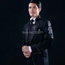 Индивидуальный заказ, стиль, стоячий воротник, смокинги для жениха, темно-синий, белый, Лучший жених, мужские свадебные костюмы, пиджак для жениха+ брюки+ галстук+ жилет