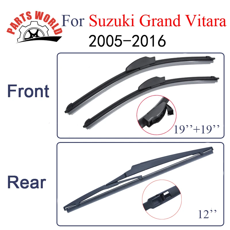 KIT Rubber Windscreen Front And Rear Wiper Blades For Suzuki Grand