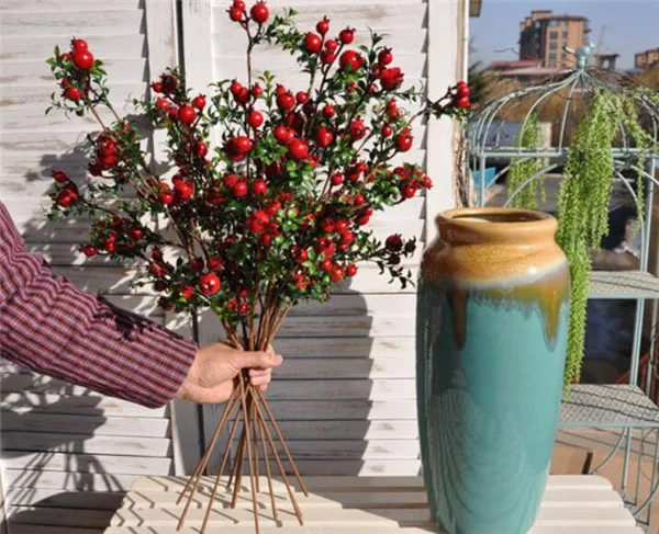 

6pcs Fake Foam Pomegranate Tree Stems Artificial red pomegranate Branches for DIY Bridal Bouquet Wedding centerpieces