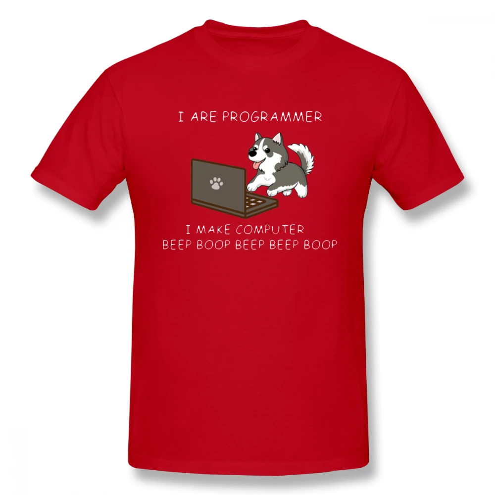 Мужская футболка с надписью «I Am Programmer I Make Computer Beep Boop Husky», новинка, Homme Guy, 4XL, 5XL, 6XL, хлопковые футболки с круглым вырезом и короткими рукавами для мальчиков - Цвет: Красный