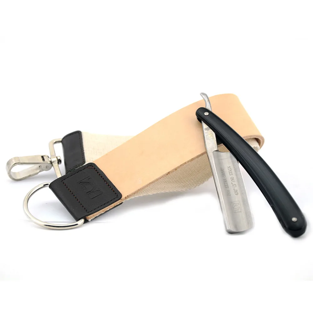 ZY430+ Shave Ready Men Straight Shaving Razor Cut Throat Knife + Genuine Leather Sharpening Belt
