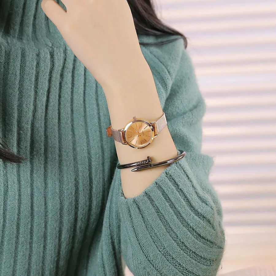

Fashion Women Watches Rose Gold Dial Ladies Simple Quartz Wristwatch Mesh Belt Strap Casual Clock Relojes Para Mujer@50