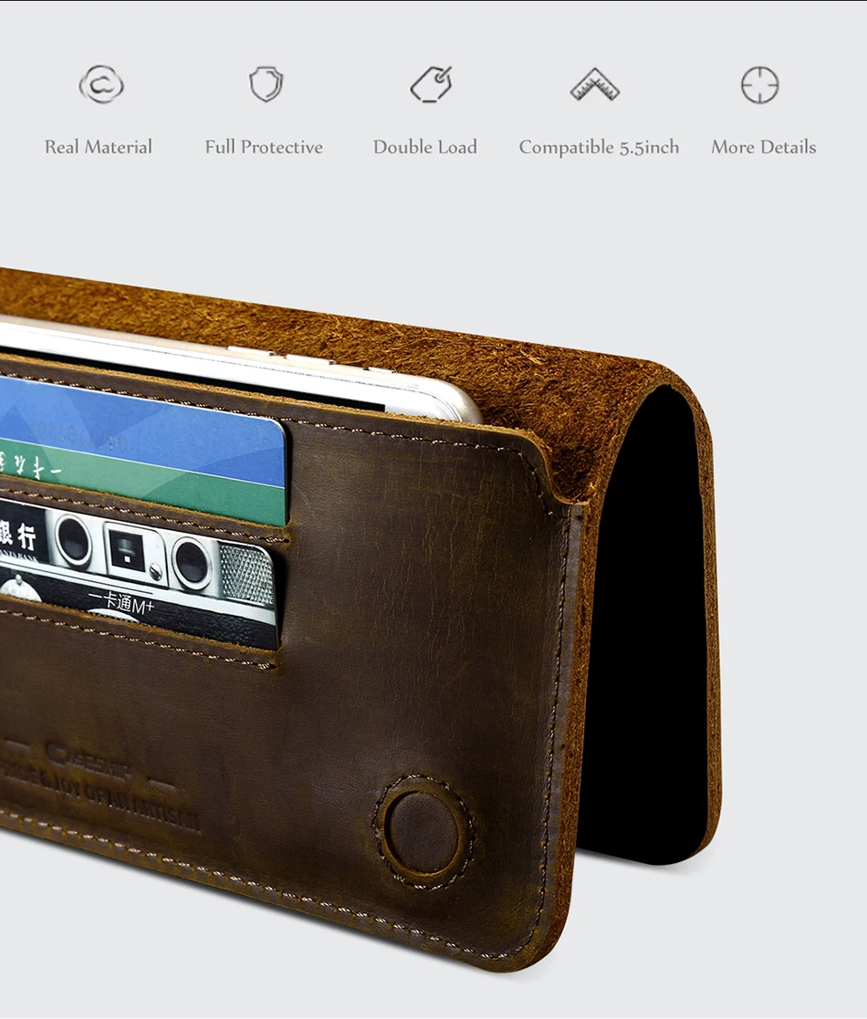 CASESHIP Phone Bag Case 5.5 inch Mobile Phone Universal Geniune Leather Wallet Pouch Card Holder Case For iPhone Samsung Galaxy (4)