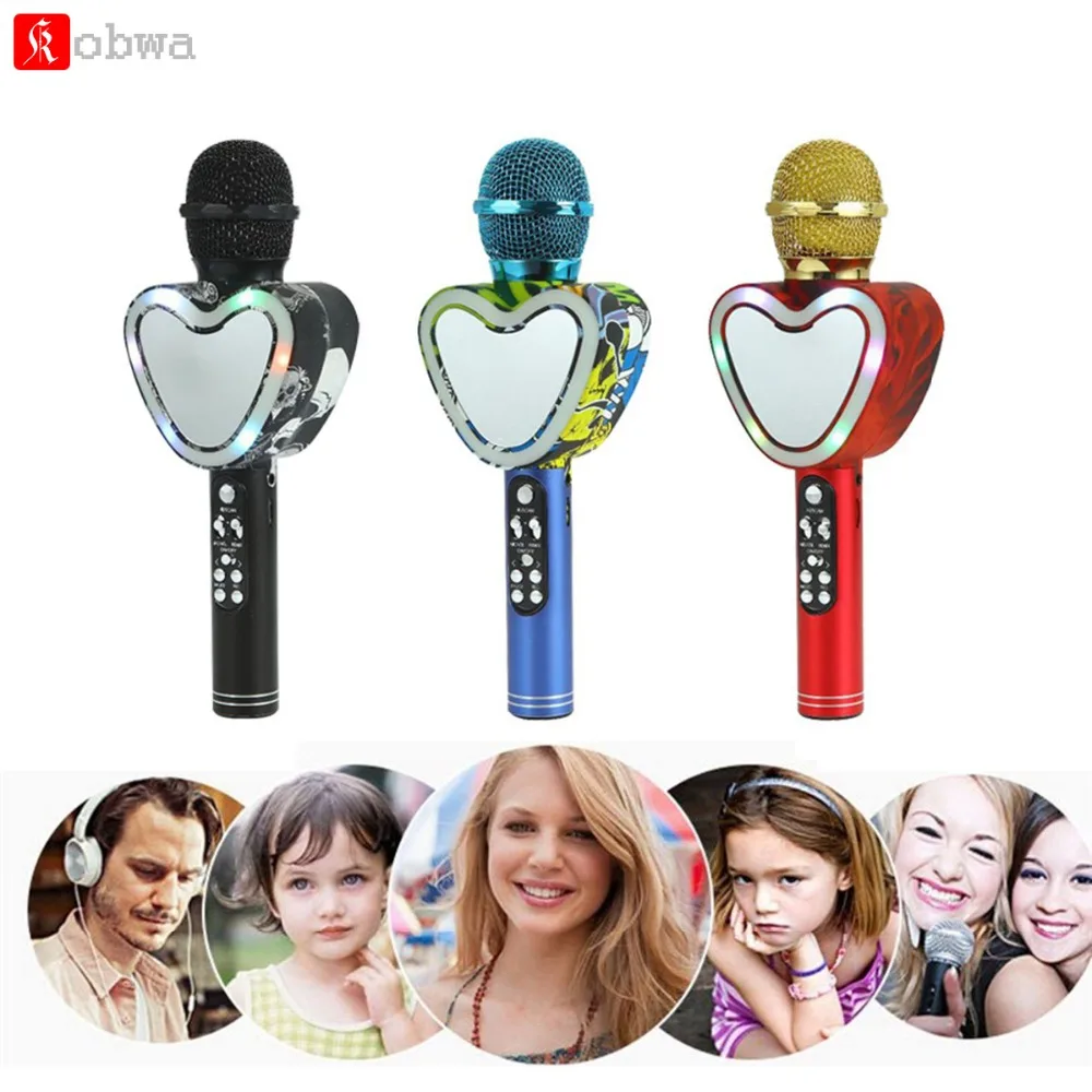 

Portable Q5 Wireless Bluetooth Home Karaoke Microphone with LED Light Speaker For Smartphone Perfect Home KTV Karaoke Singing