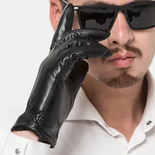 Мужские перчатки из натуральной кожи, настоящая овчина, черные перчатки для сенсорного экрана, модные брендовые зимние теплые варежки, новинка G-623