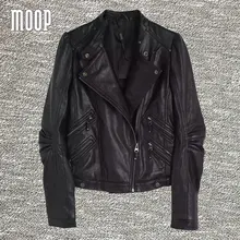 Черные Куртки из натуральной кожи, женские мотоциклетные куртки из овчины и ягненка, Куртки из натуральной кожи, jaqueta de couro LT476