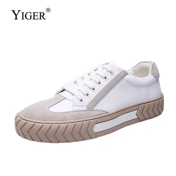 

YIGER New Men Sneakers Male Spring Casual Leisure Lace-up shoes Cow split leather White shoes Breathable Fashion Comfortable 254