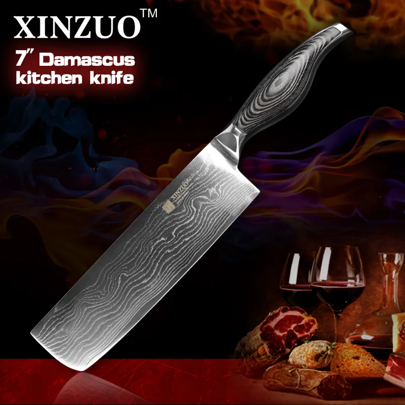

XINZUO 7'' inches Kitchen Meat Knives Japanese Carbon Steel 73 layers VG10 Damascus Steel Chinese Chef Knife Pakkawood Handle