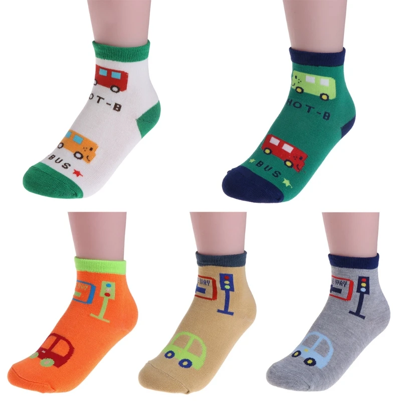 

5 Pairs Kids Car Print Socks Toddler Baby Boy Spring Breathable Soft Cotton Sock