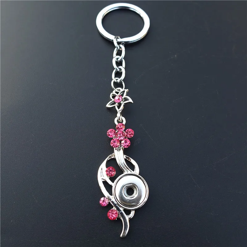 Smart Rhinestone Floret Leaf Keyrings Metal 12mm Snap Buttons Key