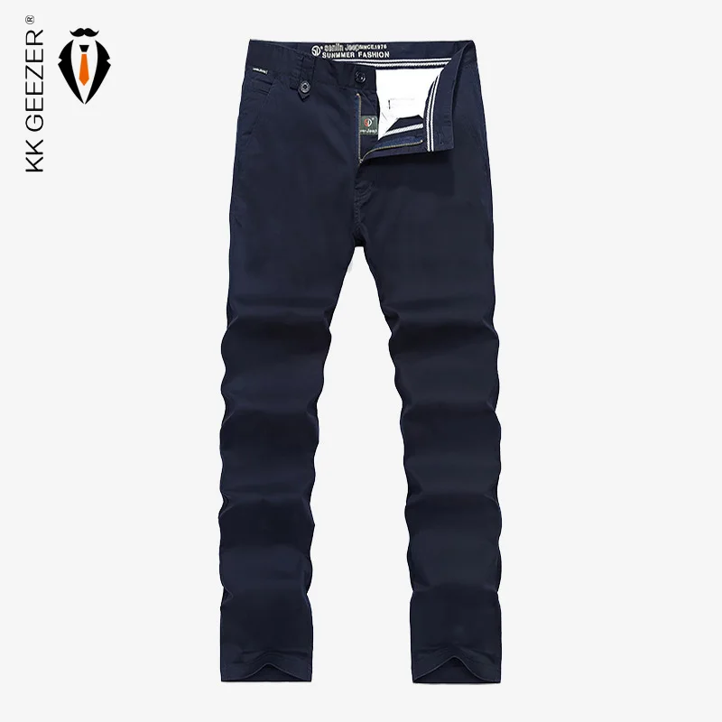

Men Casual Pants Long Trouser 2017 Brand High Quality Cotton Men Fashion Loose Overalls Pocket Business Solid Blue Plus Size 44