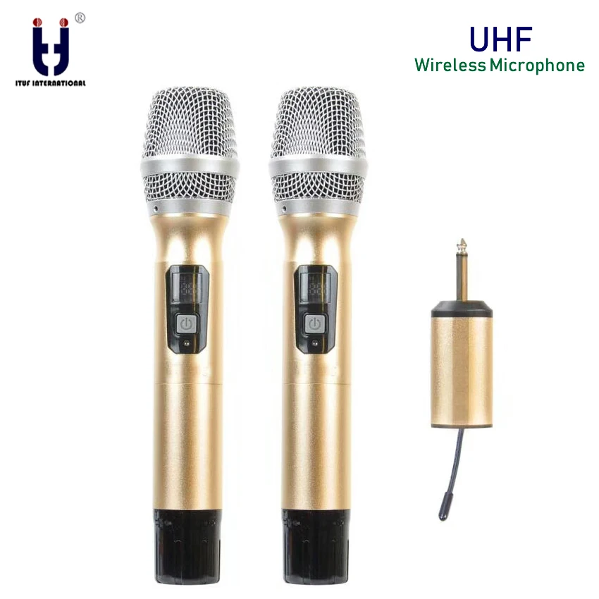 

Dual UHF Wireless Microphone System Handheld Mic UHF Speaker with Portable USB Receiver For KTV DJ Speech Amplifier Recording