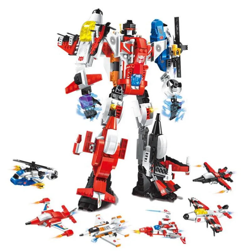 

6 In 1 Mecha Robot Transform Helicopter Aircraft Building Blocks Kit Toys Gifts