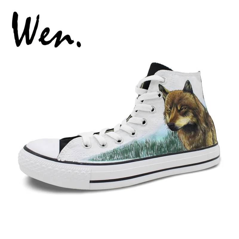 ون عالية أعلى أحذية رياضية الشفق الذئب تصميم اليد رسمت أحذية تزلج مخصص رجل امرأة هدايا قماش بند المحمولة أحذية رياضية