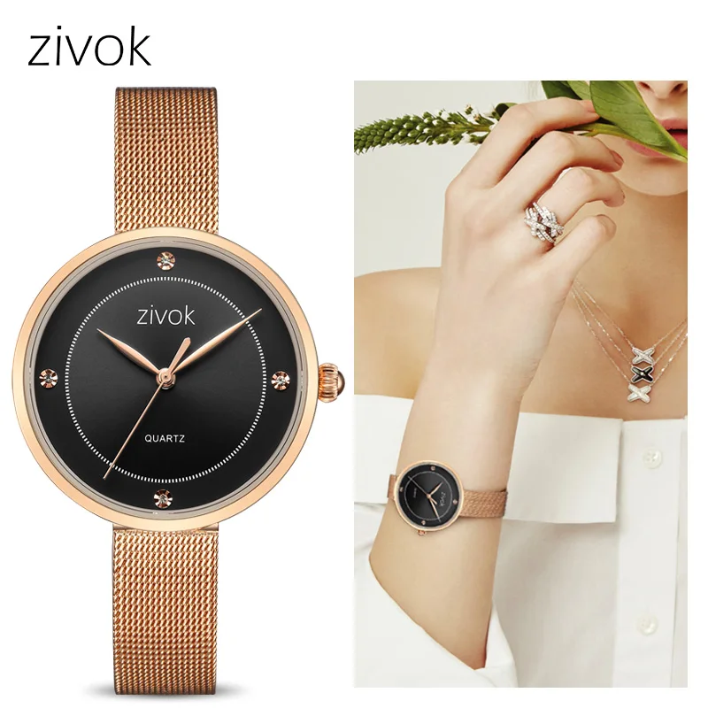 

zivok Fashion Women Watches Simple diamond Dial Quartz WristWatch Top Brand Luxury Rose Gold Clock Hour TimeRelogio Feminino