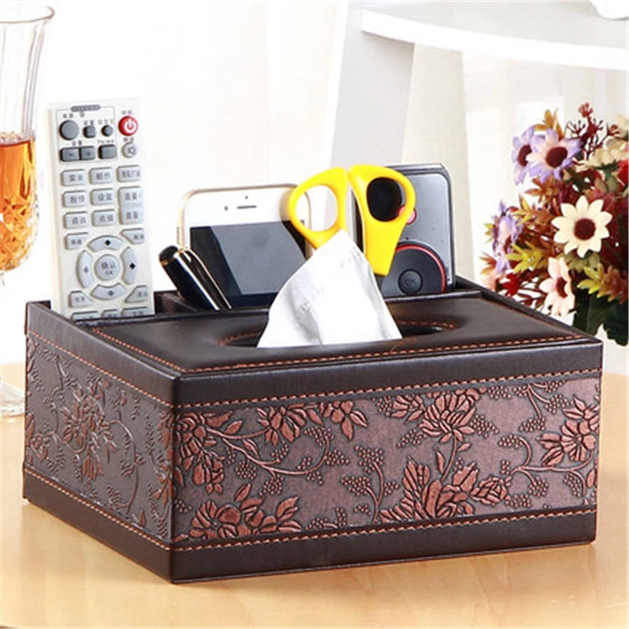 Leather Tissue Box Holder Home Tools Luxury Office Car Paper Towel Holder Creative Multifunction