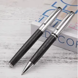 Роскошные ручки канцелярские для школы Кожа узор черный с металлической стали Cap роллер шариковая ручка
