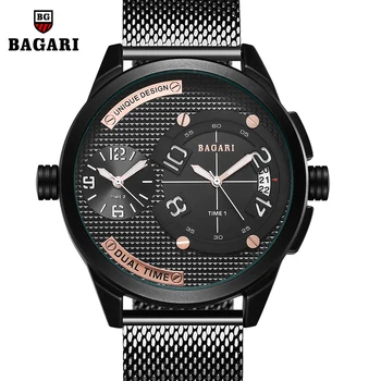 

Fashion Watch Mens Luxury Top Brand Steel Mesh Strap Man Military Waterproof Wristwatch Male Clock Double Movement Quartz Watch