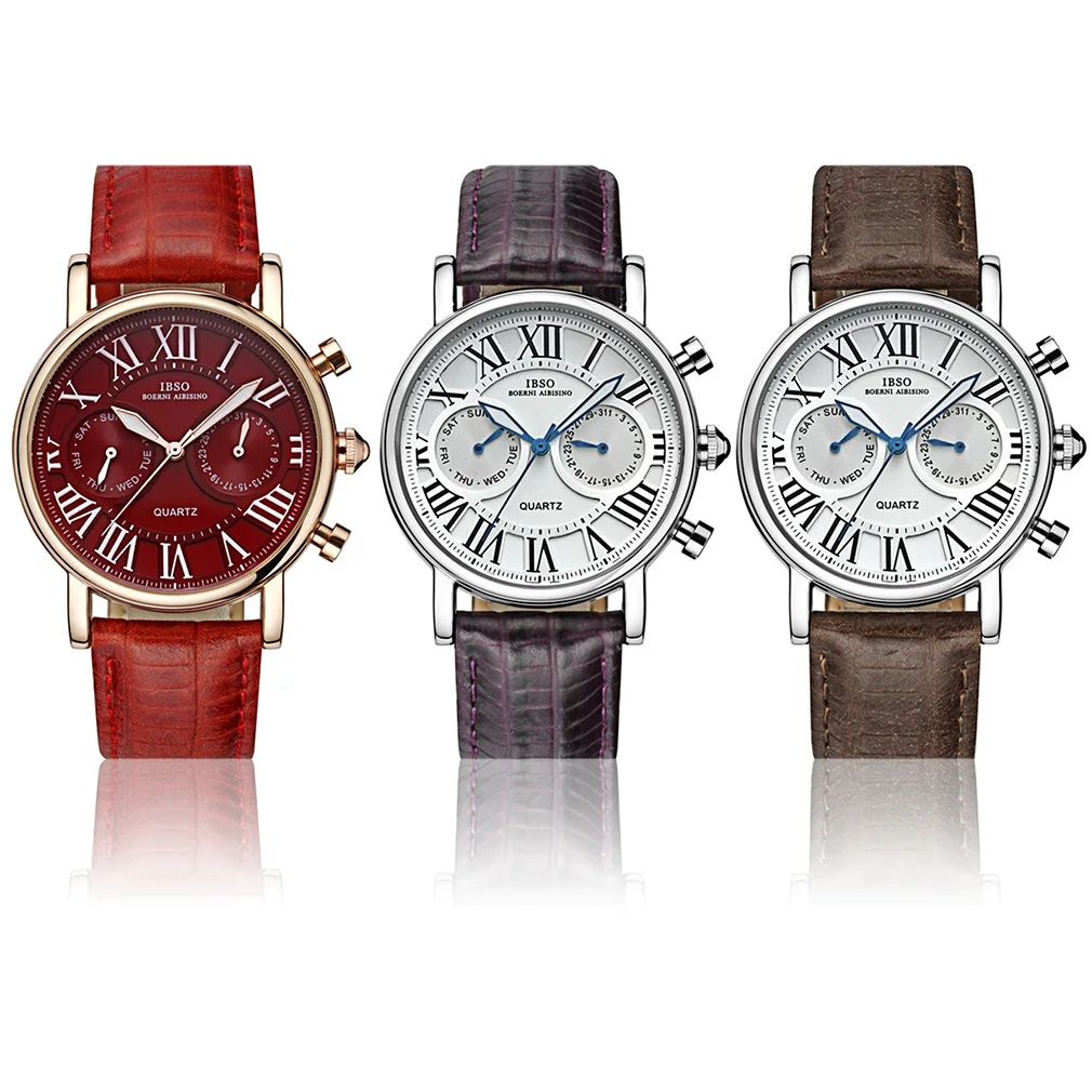 

Unisex Men Women Watch Leather Analog Two Eyes Sport Wrist Watch Fashion Business Quartz Reloj Masculino feminino watches