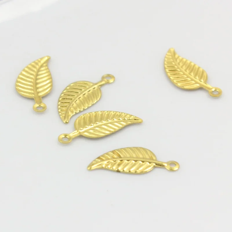 

Copper leaves beads Accessories wholesale leaf floating pendants Gold Color Plated for jewelry making 6*14mm 50 pcs
