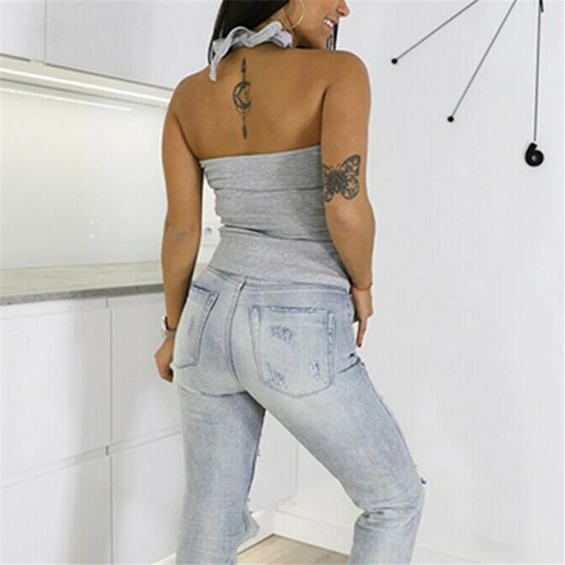 Summer Women Tops Slim T Shirt Tops Backless Shirt Halter Top Casual Sleeveless T-Shirt Solid Color Tshirt Woman Top Streetwear
