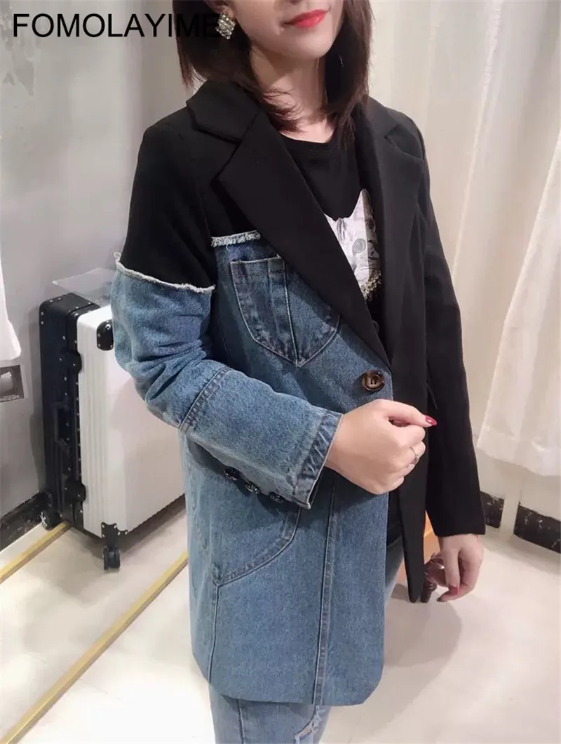 

FOMOLAYIME Jackets Female 2019 New Arrival Women Patchwork Denim Jackets Coats