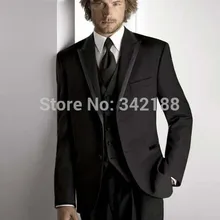 Жених смокинг / черный два кнопки Peak жених смокинг жениха лучший мужчина костюм мужчины свадьба костюмы