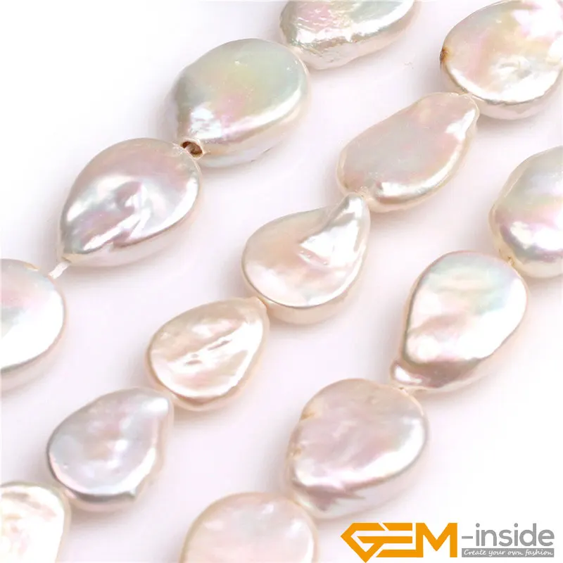 

14x18mm White Flat Drop Freshwater Cultured Pearls Beads Natural Pearl Beads DIY Beads For Jewelry Making Strand 15 Inches