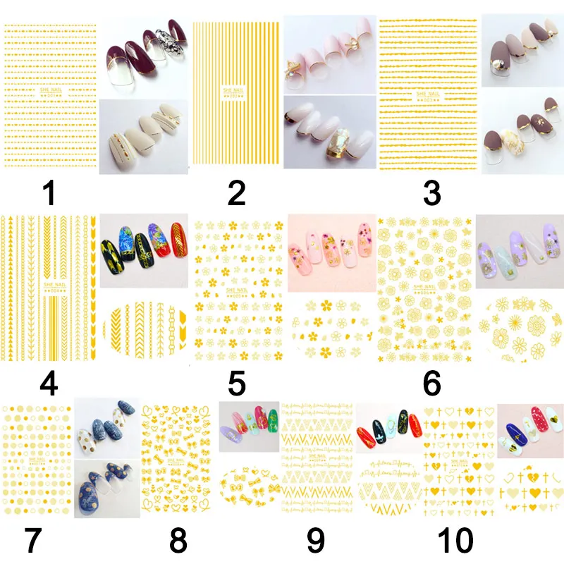 

Dropshipping 1Sheet Nail Art Sticker Golden Strips Floral Pattern Manicure DIY Decal Nail Accessories SMJ