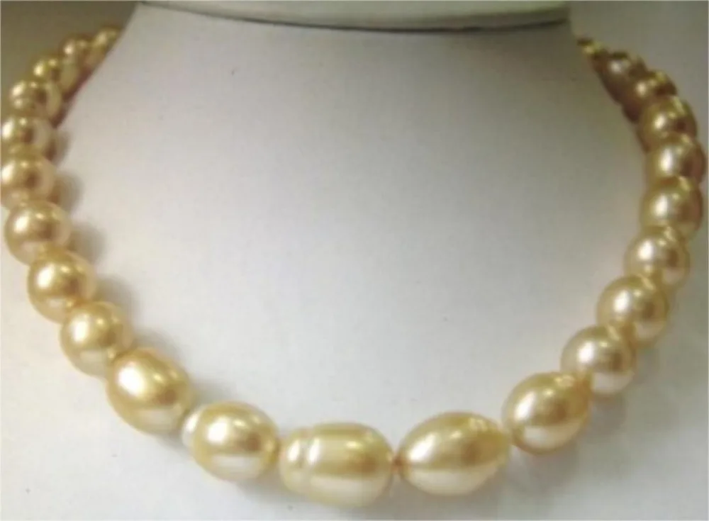 

HOT## Wholesale FREE SHIPPING >>> NATURAL 18"12-13MM SOUTH SEA GENUINE GOLD DROP PEARL NECKLACE 14K