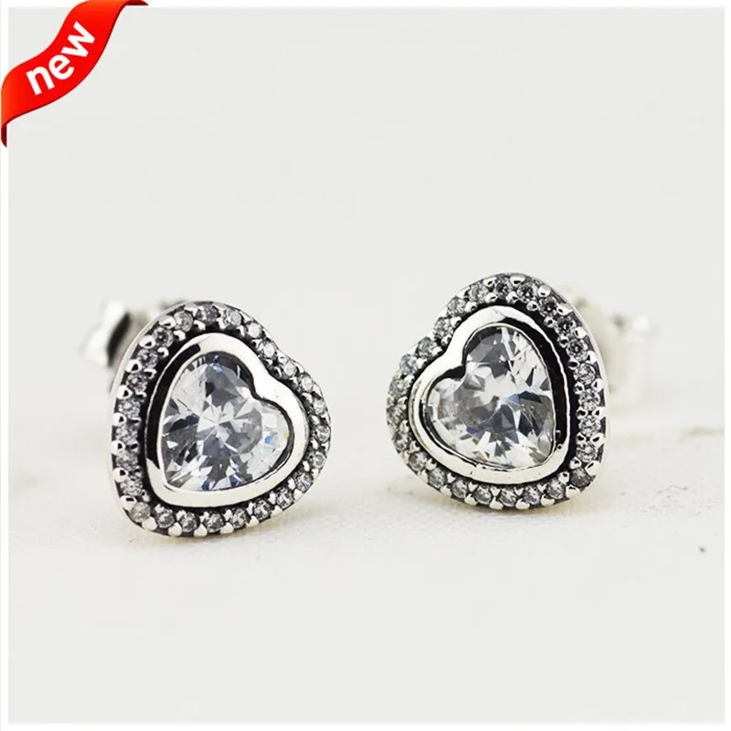 

Sterling-Silver-Jewelry Earrings for Women Silver Heart Stud Earring with Clear CZ FANDOLA Genuine Silver 925 Jewelry