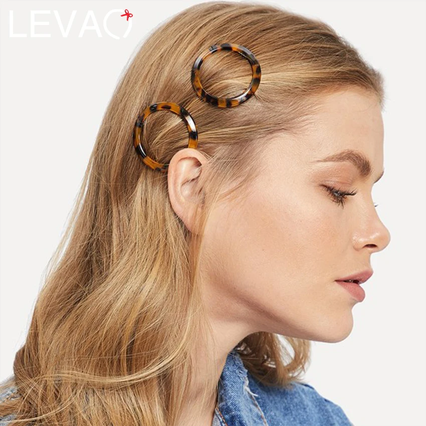 LEVAO Leopard Geometric Acetate Hairpins Round Bow Creative Hair Clips Oval Rectangle Triangle Alloy Girls Barrettes