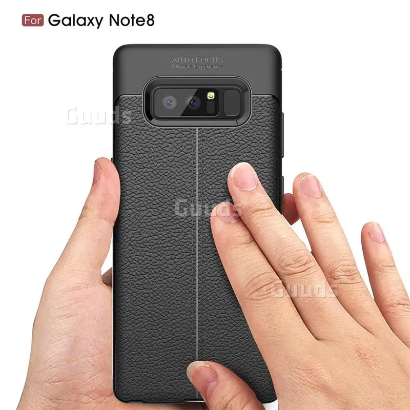 Luxury Auto Focus Litchi Texture Silicone TPU Back Cover for Samsung Galaxy Note 8 - Black