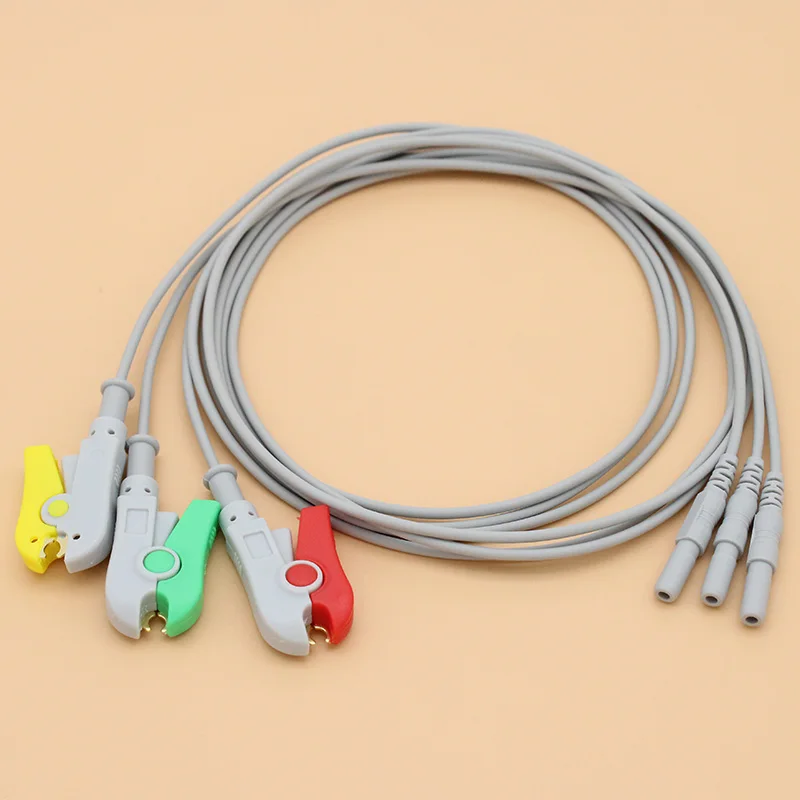 

3-leads EEG/EMG/ECG/EKG din1.5 holter cable, Leadwire of Electrode Clip for disposable electrode pad and eeg cap.