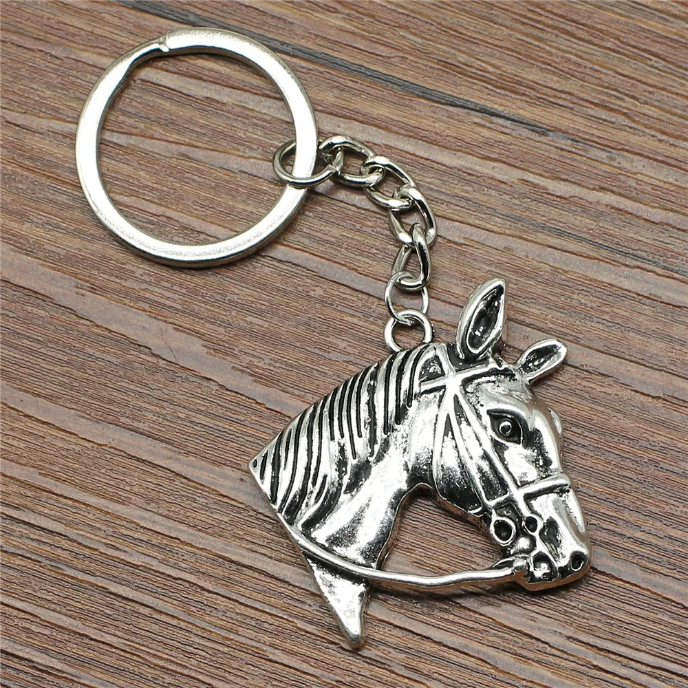 1 Piece Keyring Horse Head Keychain 37x36mm Silver Plated New Fashion Handmade Metal KeyChain