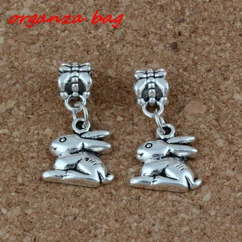 

MIC .100pcs/lot Dangle Alloy Bunny Rabbit Charm Big Hole Beads Fit European Charm Bracelet Jewelry 13x26mm A-226a