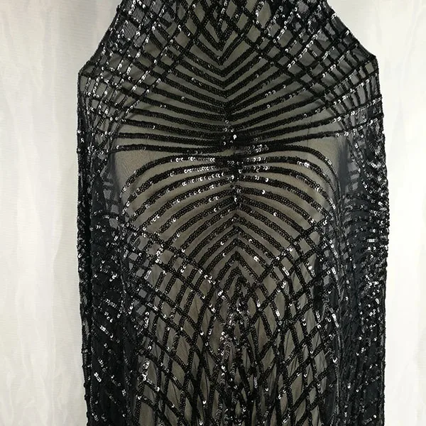 

European and American style Super quality Stretch sequins fabric lace Elegant 1 Yard Black evening gowns lace fabric!