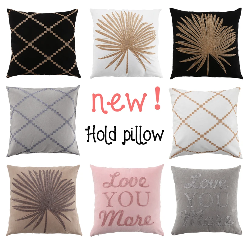 

Luxurious Embroidery Letters Cushion Cover Geometric Pillow Cover Simple Style Home Decorative Pillow Case Suede Pillow Sham