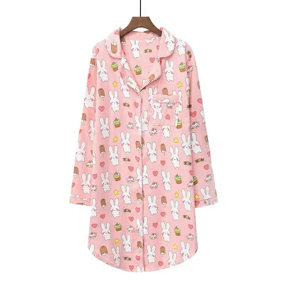 

Daeyard 100% Cotton Nightgown Women Spring Long Sleepshirt Cute Cartoon Night Dress Plus Size Sleepwear Soft Casual Home Clothes