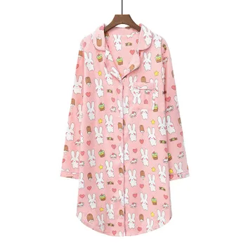 

Daeyard 100% Cotton Nightgown Women Spring Long Sleepshirt Cute Cartoon Night Dress Plus Size Sleepwear Soft Casual Home Clothes