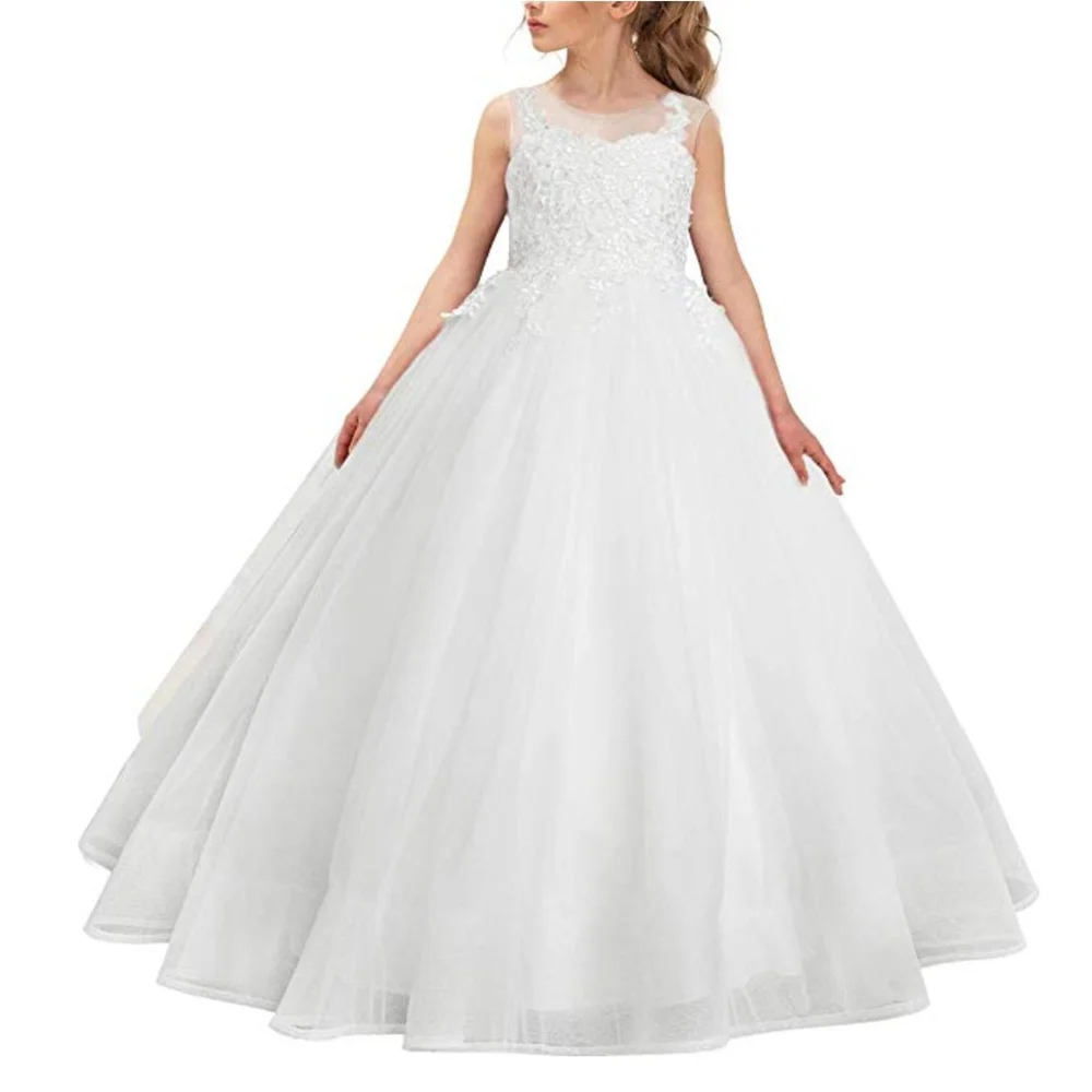 Кружевная вышитая юбка; элегантное платье с цветочным рисунком для девочек на свадьбу; костюм для подростков; платье для девочек на день рождения и выпускной; WGX-8149 - Цвет: white