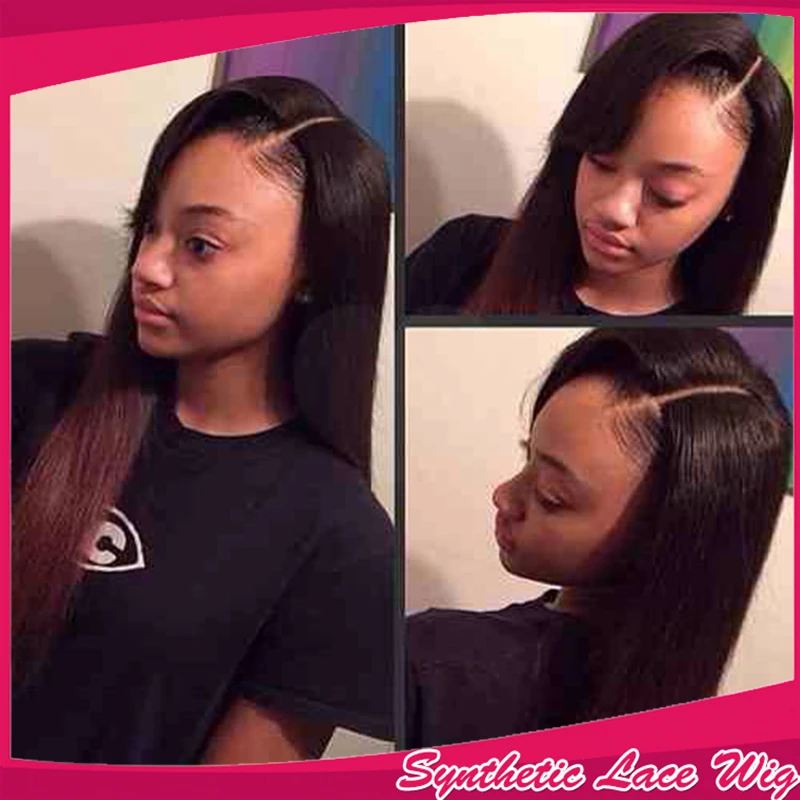 

Fashion Free Shipping Silky Straight Quality Wigs With Baby Hair Heat Resistant Cheap Synthetic Lace Front Wig For Black Women